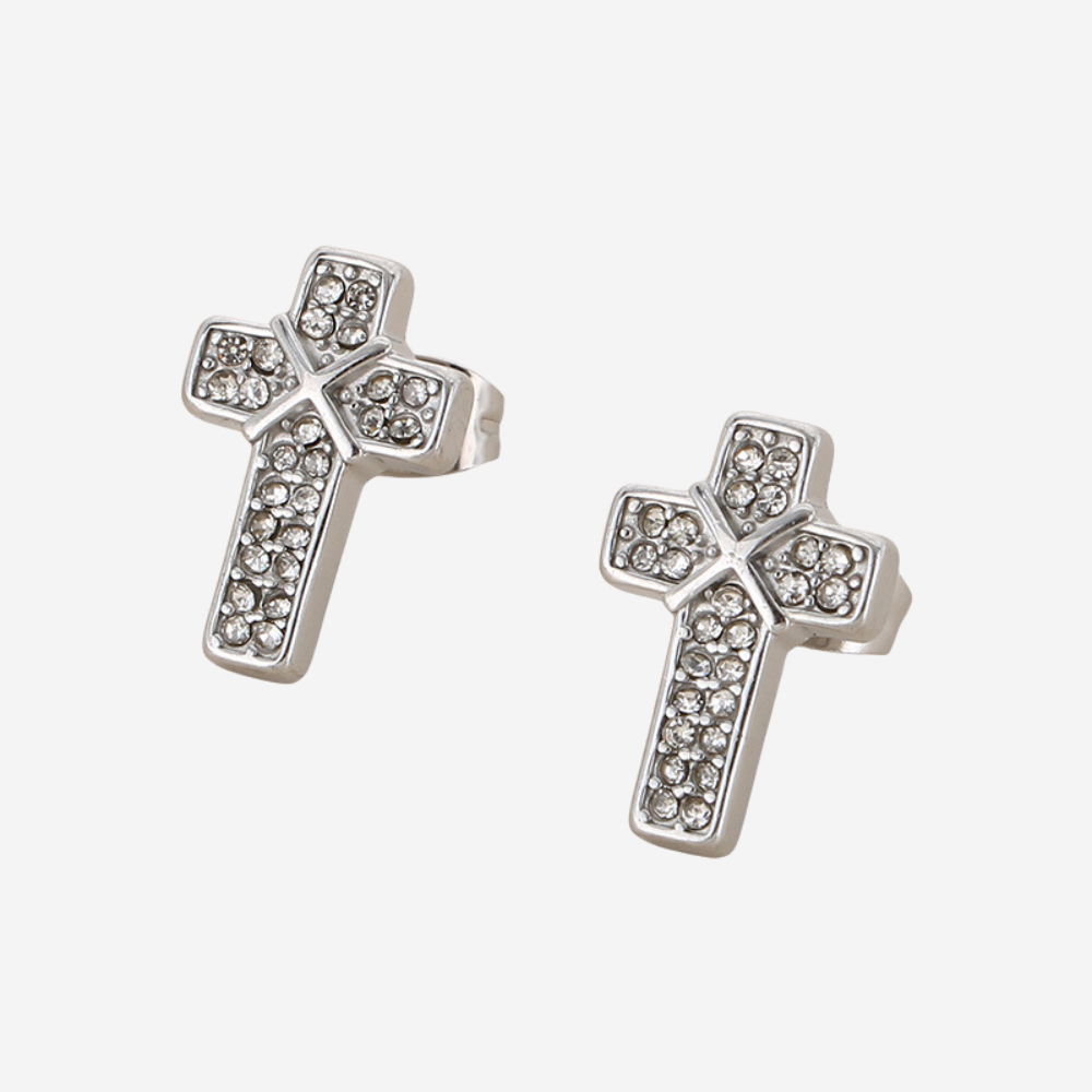 Pavé Kreuz Ohrringe Ohrringe Wasserfest Silber 15x10mm