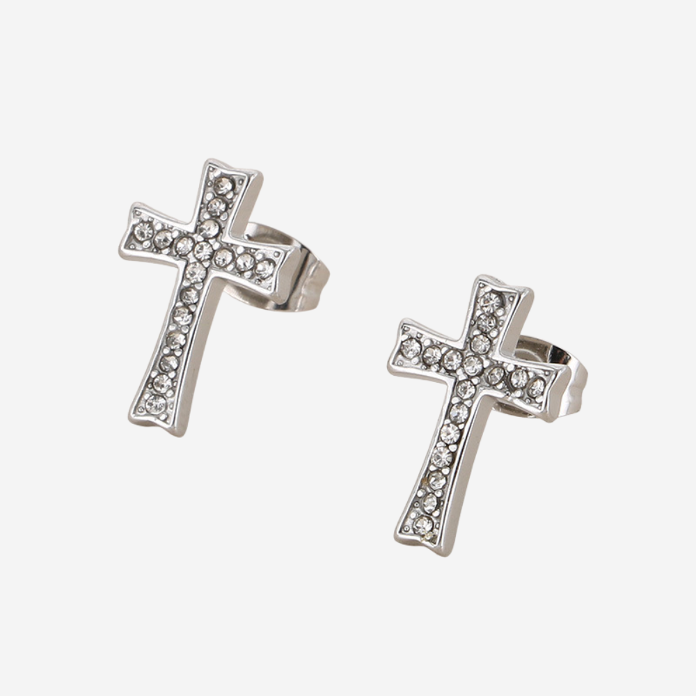 Funkelnde Kreuz Ohrstecker Wasserfest Silber 15x10mm