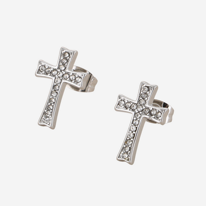 Funkelnde Kreuz Ohrstecker Wasserfest Silber 15x10mm