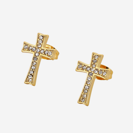 Funkelnde Kreuz Ohrstecker Wasserfest Gold 15x10mm