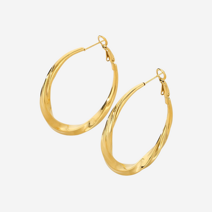 Gedrehte Hoop Creolen Wasserfest Gold 40x5mm