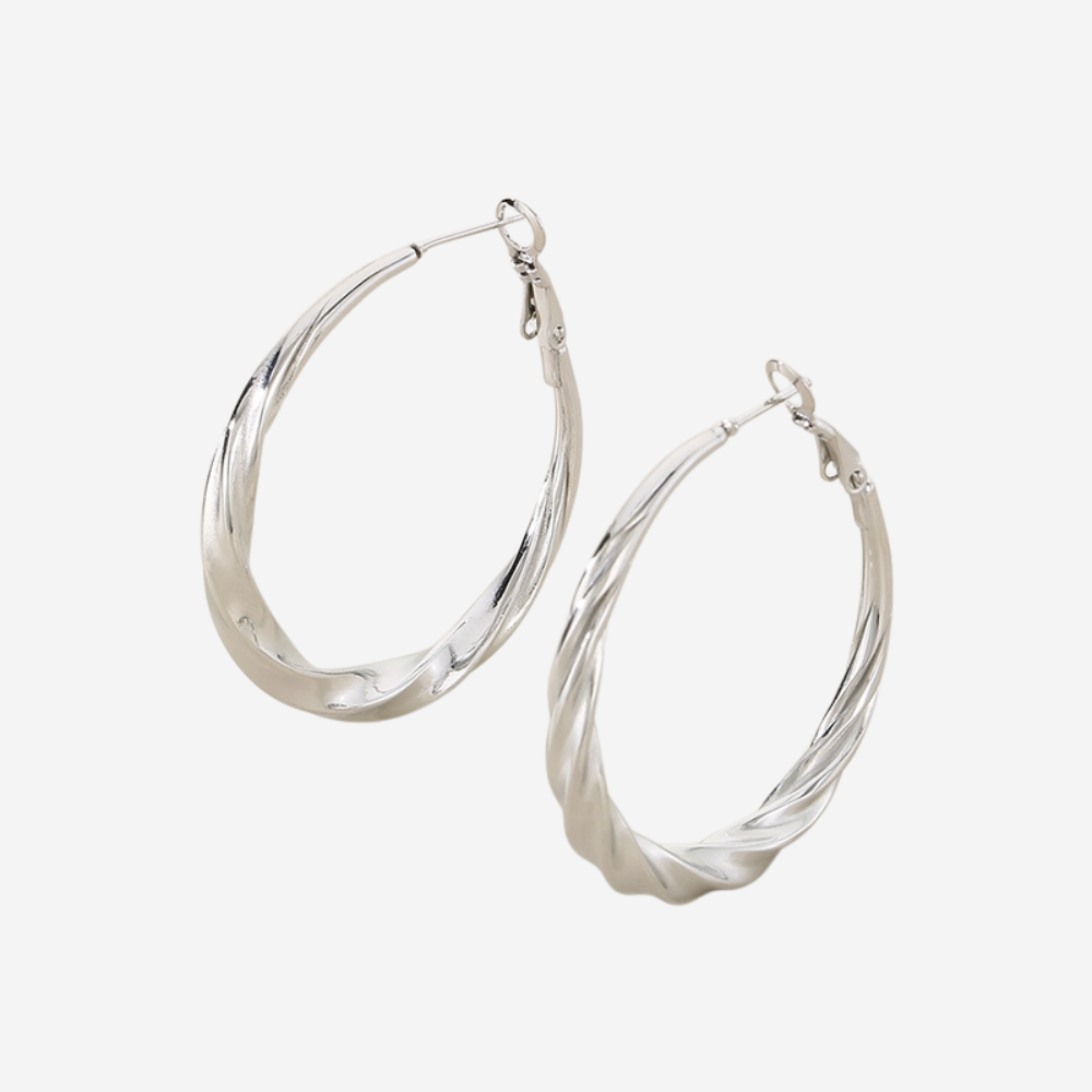 Gedrehte Hoop Creolen Wasserfest Silber 40x5mm
