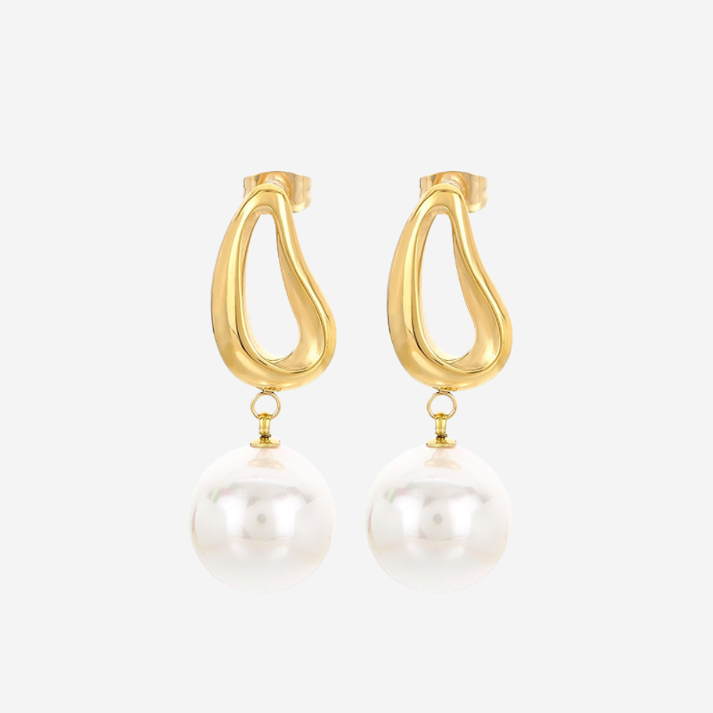 Tropfen-Perlenohrringe Wasserfest Gold 20x12mm