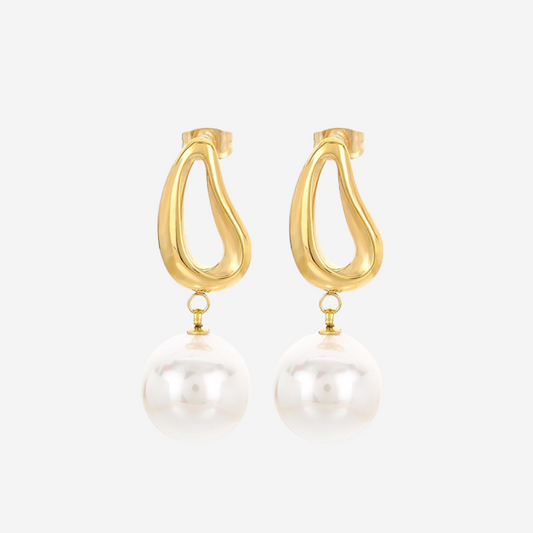 Tropfen-Perlenohrringe Wasserfest Gold 20x12mm