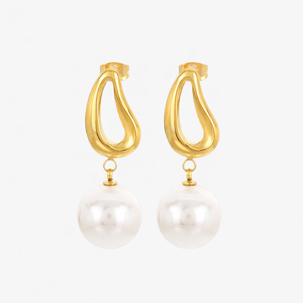 Tropfen-Perlenohrringe Ohrringe Wasserfest Gold 20x12mm
