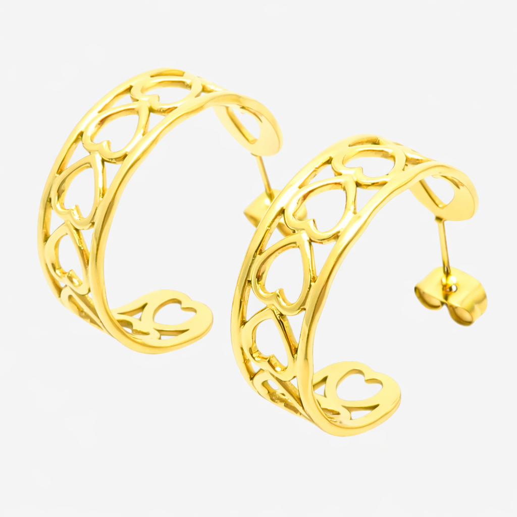 Cut-out Herz Ohrringe Ohrringe Wasserfest Gold 24x8mm