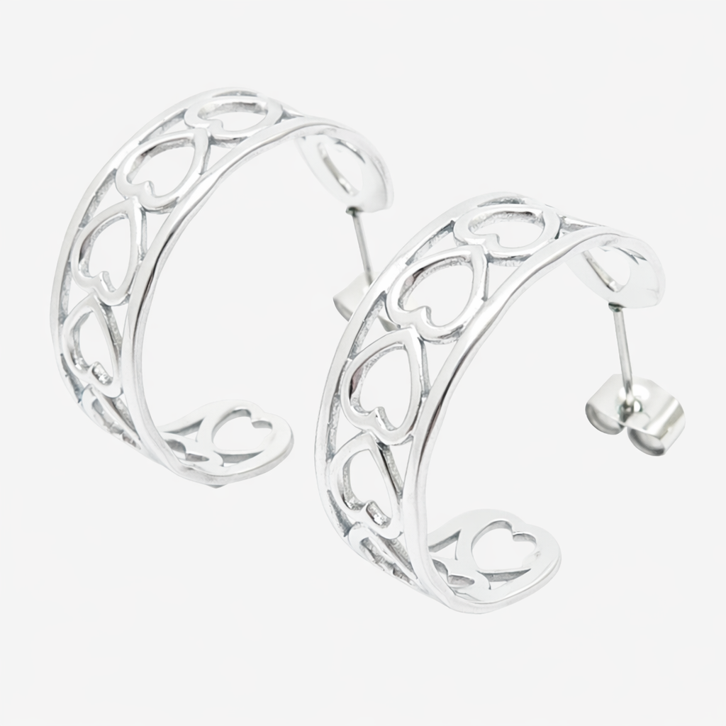 Cut-out Herz Ohrringe Ohrringe Wasserfest Silber 24x8mm