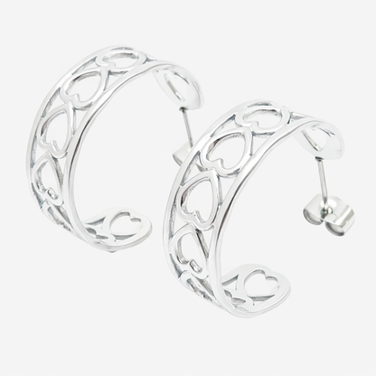 Cut-out Herz Ohrringe Ohrringe Wasserfest Silber 24x8mm