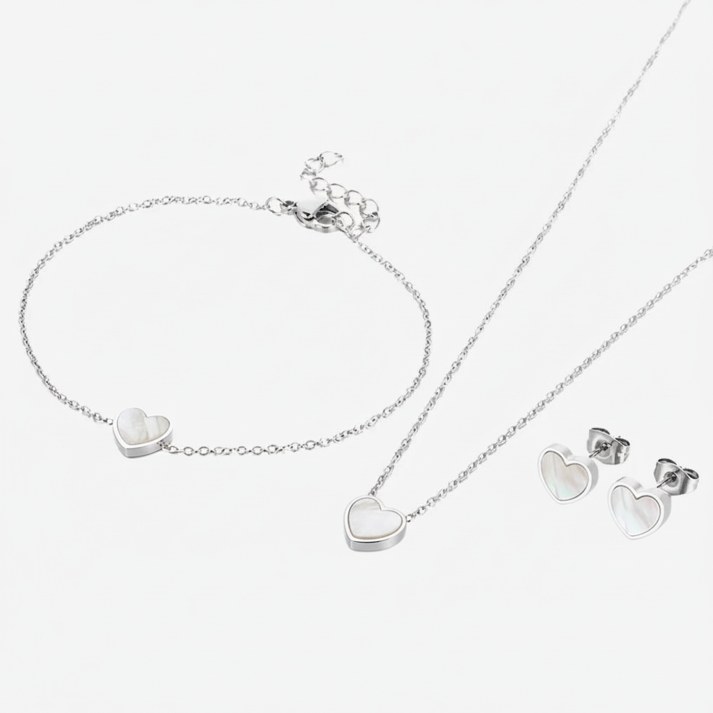 Herzschmuck Set Halsketten Wasserfest Silber 41cm 18cm