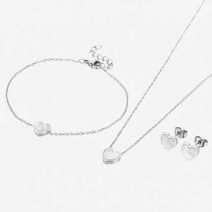 Herzschmuck Set Halsketten Wasserfest Silber 41cm 18cm