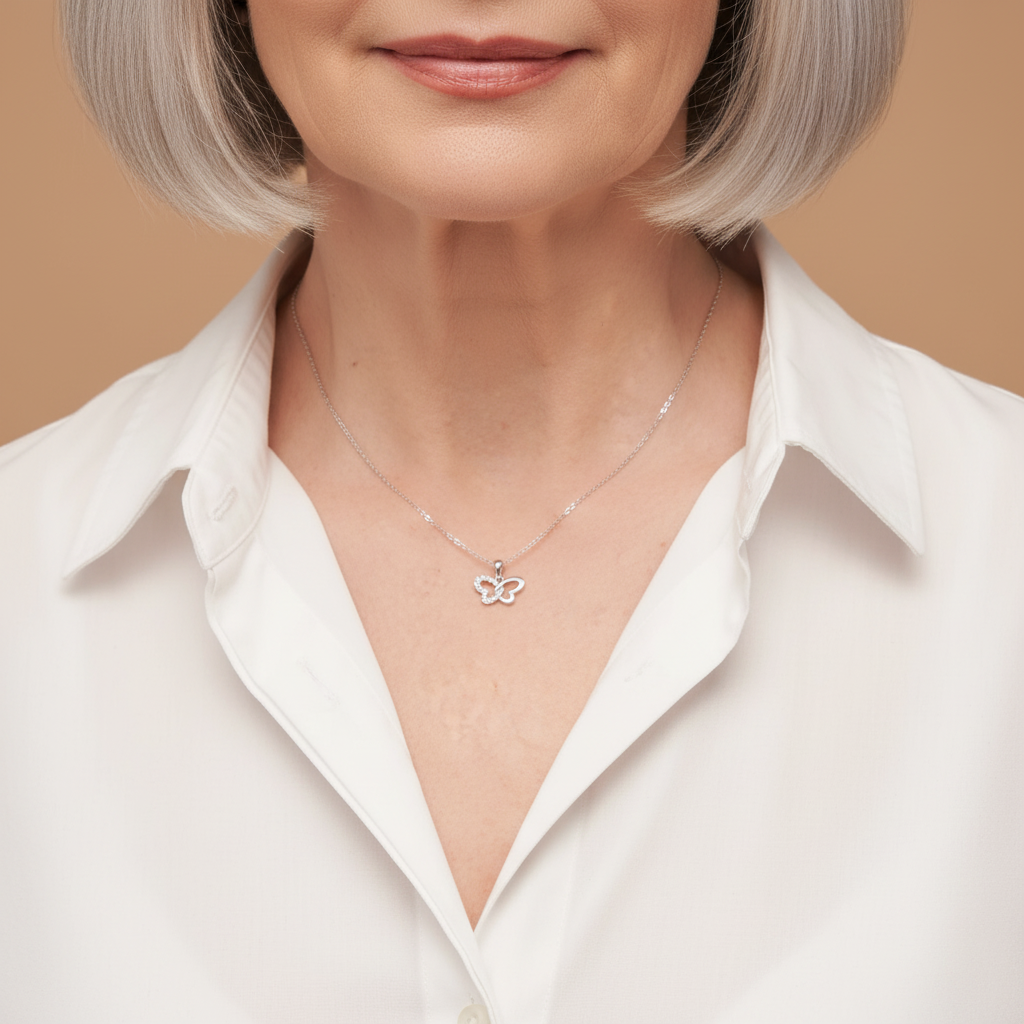 Herz-Schmetterling Halskette Halsketten Sterlingsilber