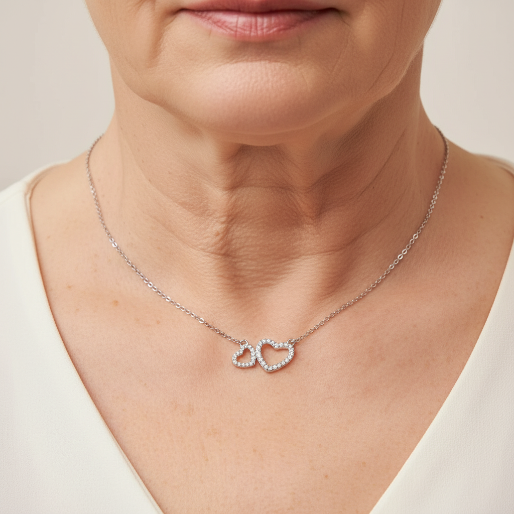 Zwei Herzen Halskette Halsketten Sterlingsilber