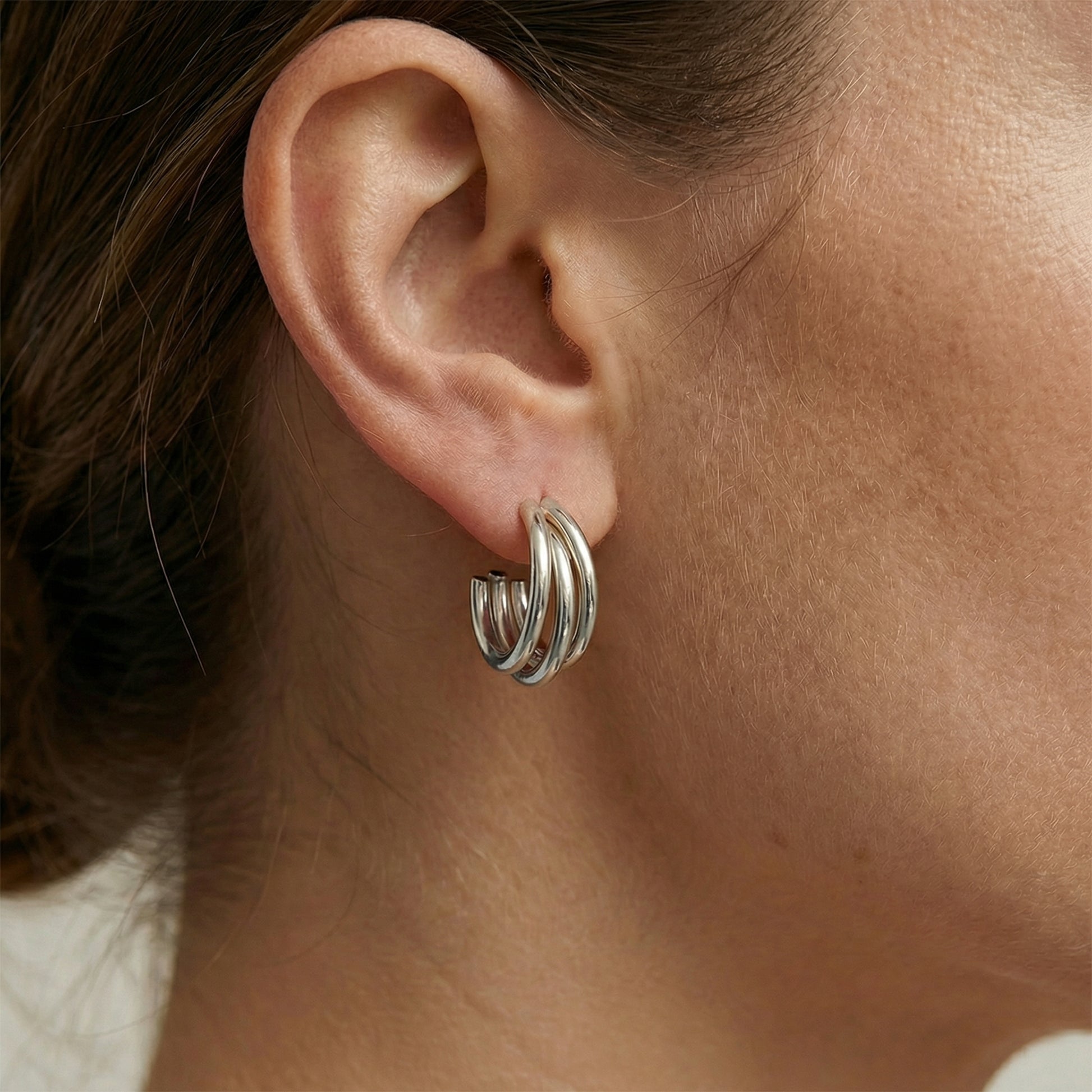 Modern Triple Hoops Ohrringe Wasserfest