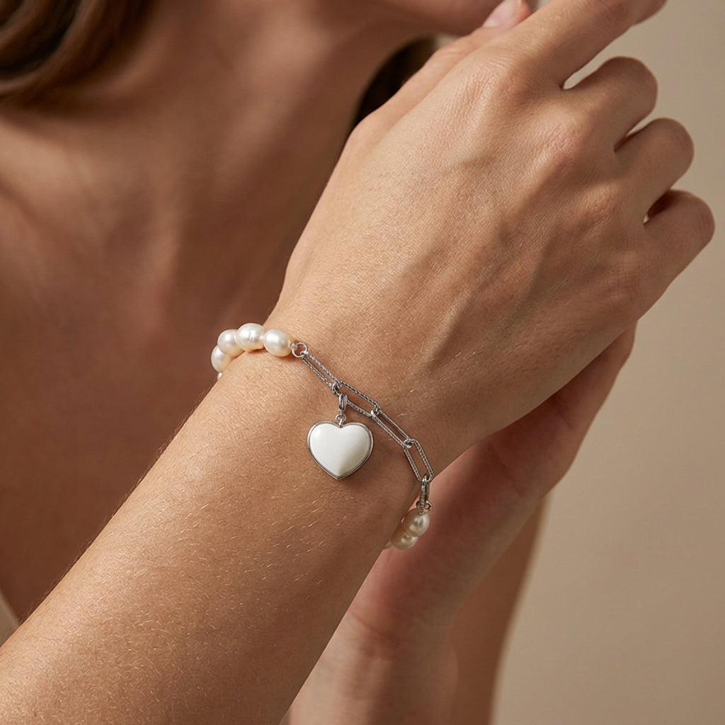 Léa Pearl Heart Armband Armband Sterlingsilber