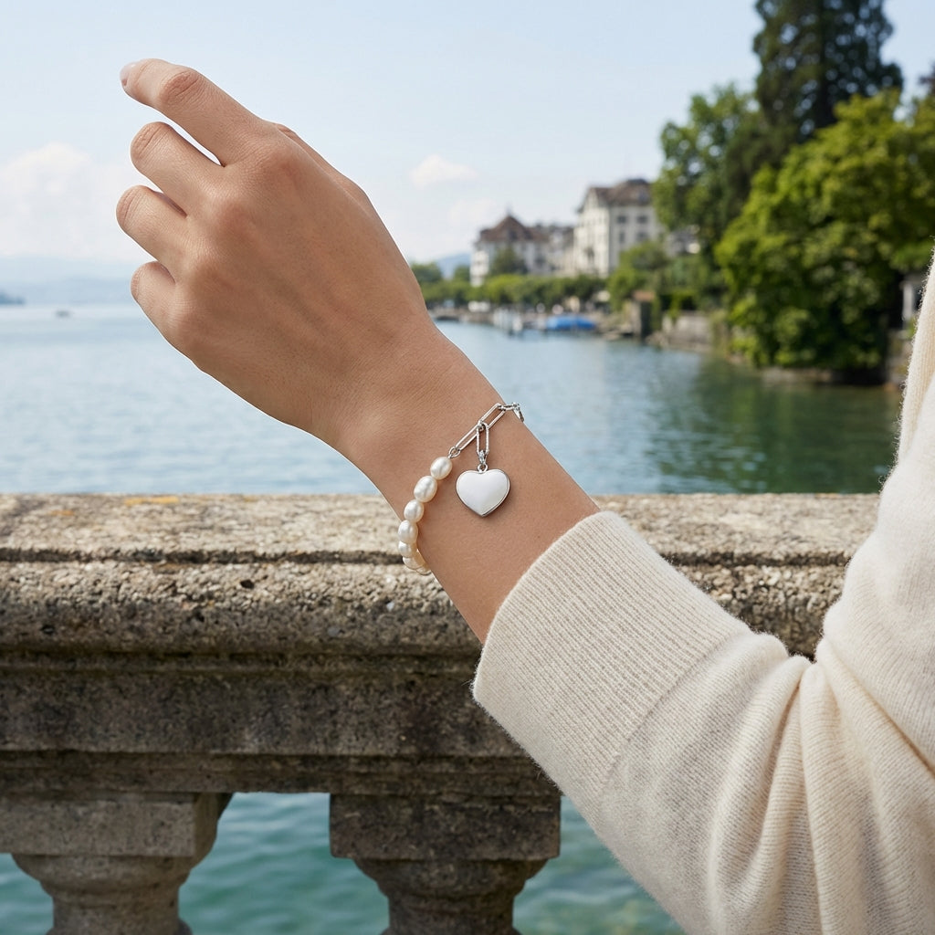 Léa Pearl Heart Armband Armband Sterlingsilber