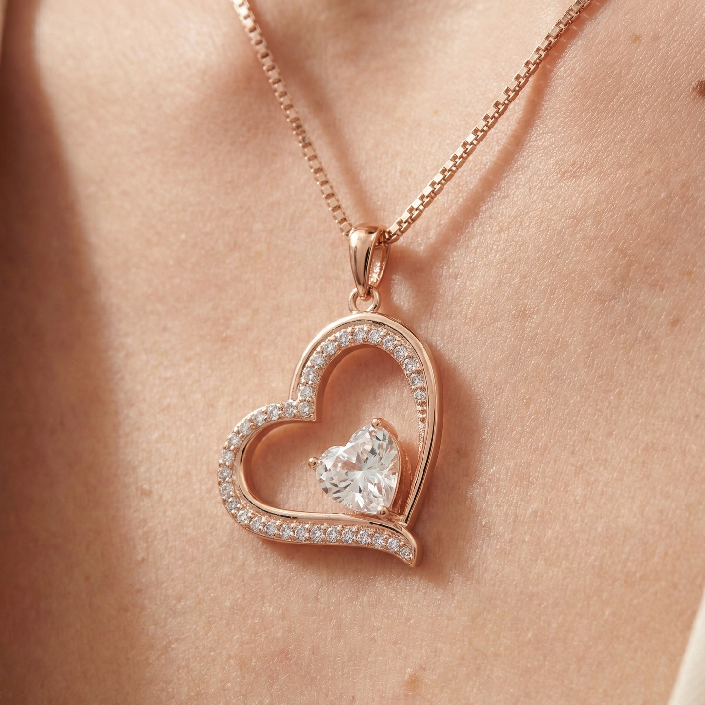Rosé Herz Halskette Halsketten Sterlingsilber