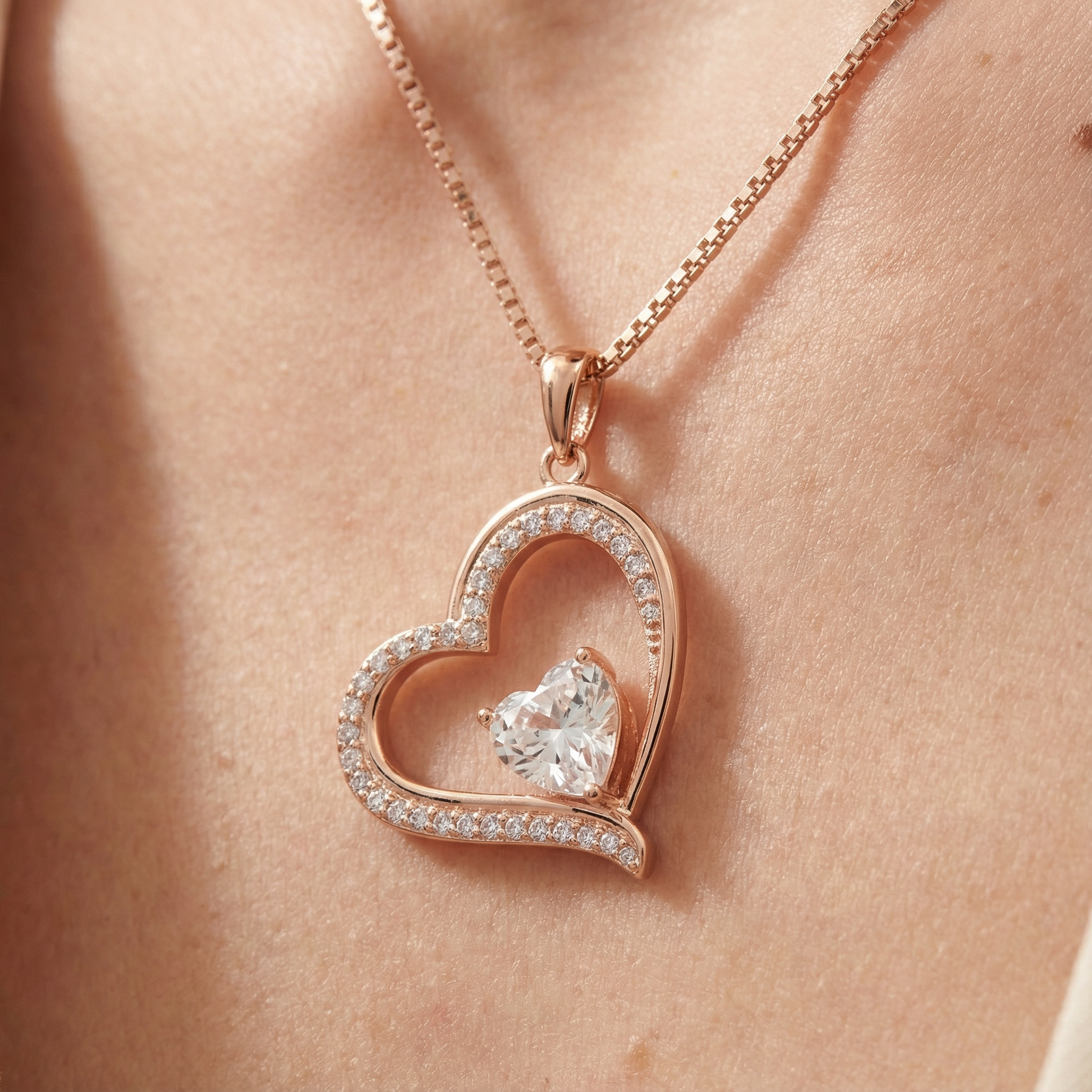 Rosé Herz Halskette Halsketten Sterlingsilber